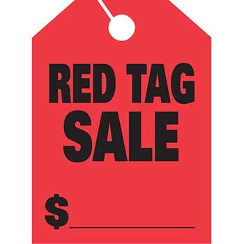 Auto Supplies Mirror Hang Tags, Red Tag Sale, Large, Red, 50/PK