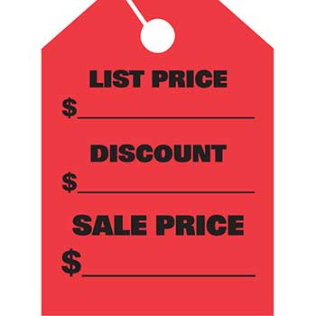 Auto Supplies Mirror Hang Tags, List &amp; Discount, Large, Red, 50/PK