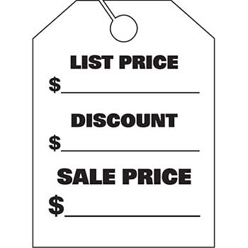 Auto Supplies Mirror Hang Tags, List &amp; Discount, Large, White, 50/PK