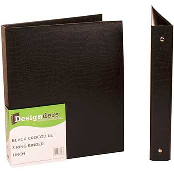 JAM Paper Designders, Heavy Duty 3-Ring Binders, 1&quot;, Black Crocodile, 48/PK