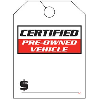 Auto Supplies Mirror Hang Tag, Certified Pre Owned Vehicle, 8.5&quot; x 11.5&quot;, 50/PK