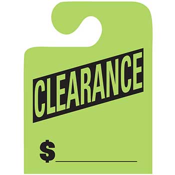 Auto Supplies Mirror Hang Tags, J Hook, Clearance, Large, Green, 50/PK