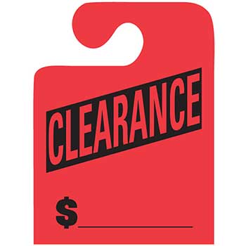 Auto Supplies Mirror Hang Tags, J Hook, Clearance, Large, Red, 50/PK