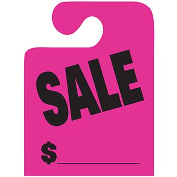 Auto Supplies Mirror Hang Tags, J Hook, Sale, Large, Pink, 50/PK