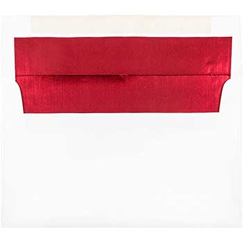 JAM Paper A9 Foil Lined Invitation Envelopes, 5 3/4&quot; x 8 3/4&quot;, White with Red Foil, 50/BX
