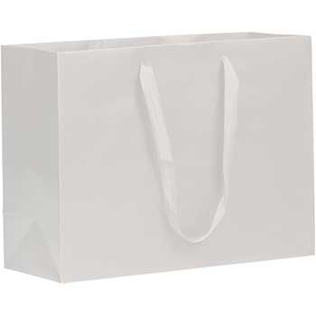 JAM Paper Heavy Duty Matte Horizontal Gift Bag, 17&quot; x 13&quot; x 6&quot;, White Recycled