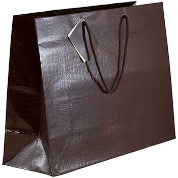 JAM Paper Alligator Texture Glossy Gift Bag with Rope Handle, 17&quot; x 13&quot; x 6&quot;, Chocolate Brown
