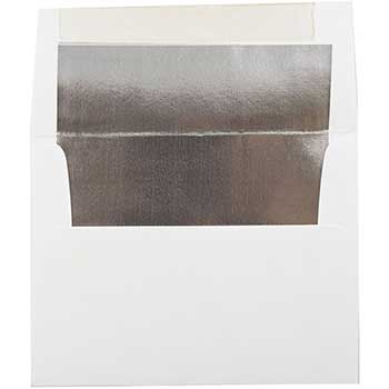 JAM Paper A2 Foil Invitation Envelopes, 4 3/8&quot; x 5 3/4&quot;, White with Silver, 50/BX