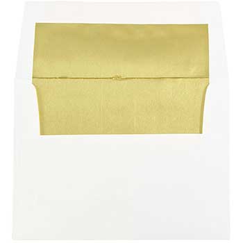 JAM Paper A2 Foil Invitation Envelopes, 4 3/8&quot; x 5 3/4&quot;, White with Gold, 50/BX
