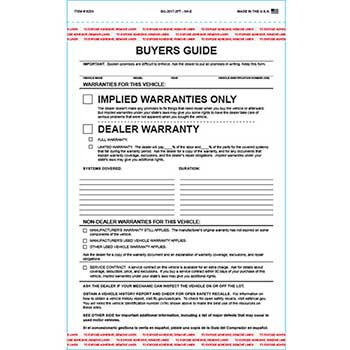 Auto Supplies Buyers Guide, BG-2017-2PT, IW-E, Implied Warranty, 100/PK