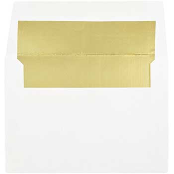 JAM Paper A6 Foil Lined Invitation Envelopes, 4 3/4&quot; x 6 1/2&quot;, White with Gold Foil, 250/CT