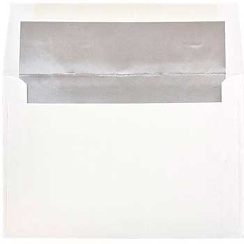 JAM Paper A8 Foil Lined Invitation Envelopes, 5 1/2&quot; x 8 1/8&quot;, White with Silver Foil, 50/BX