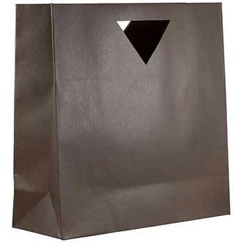 JAM Paper Heavy Duty Die-Cut Bag with Triangular Handle, 15&quot; x 5 1/2&quot; x 15&quot;, Chocolate Brown