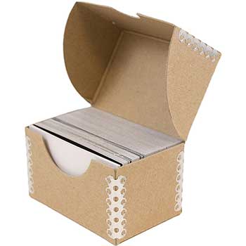 JAM Paper Desktop Business Card Box, Natural Brown with Metal Edge
