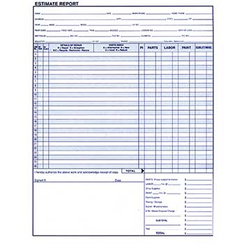 Auto Supplies Body Shop Repair Estimate, Form 45, 50/PD, 2 PD/PK