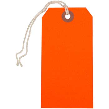 JAM Paper Gift Tags with String, 4 3/4&quot; x 2 3/8&quot;, Neon Red, 100/BX