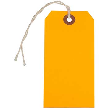 JAM Paper Gift Tags with String, 4 3/4&quot; x 2 3/8&quot;, Neon Orange, 100/BX