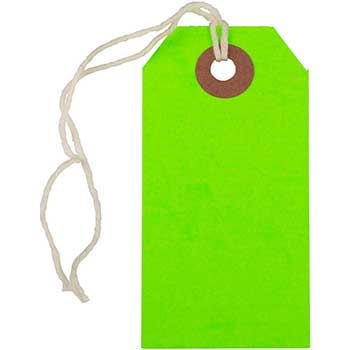 JAM Paper Gift Tags with String, 3 1/4&quot; x 1 5/8&quot;, Neon Green, 100/BX