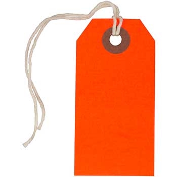 JAM Paper Gift Tags with String, 3 1/4&quot; x 1 5/8&quot;, Neon Red, 100/BX