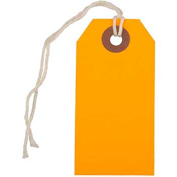 JAM Paper Gift Tags with String, 3 1/4&quot; x 1 5/8&quot;, Neon Orange, 100/BX