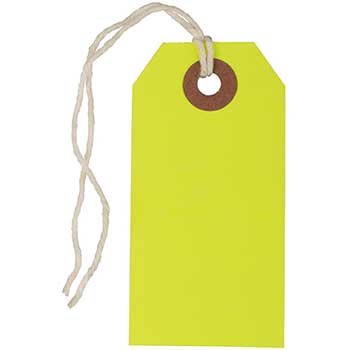JAM Paper Gift Tags with String, 3 1/4&quot; x 1 5/8&quot;, Neon Yellow, 100/BX