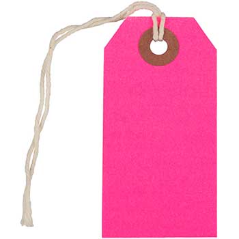 JAM Paper Gift Tags with String, 3 1/4&quot; x 1 5/8&quot;, Neon Pink, 100/BX