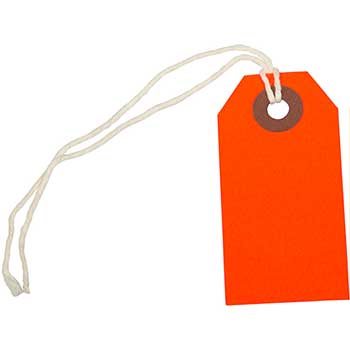 JAM Paper Gift Tags with String, 2 3/4&quot; x 1 3/8&quot;, Neon Red, 100/BX