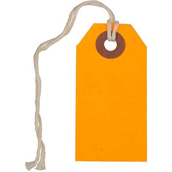JAM Paper Gift Tags with String, 2 3/4&quot; x 1 3/8&quot;, Neon Orange, 100/BX