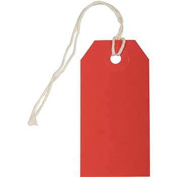 JAM Paper Gift Tags with String, 3 1/4&quot; x 1 5/8&quot;, Red, 100/BX