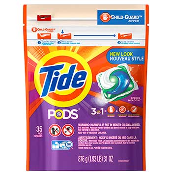 Tide PODS HE Turbo Liquid Detergent Pacs, Spring Meadow Scent , 35 count, 4/Carton