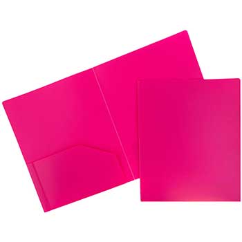 JAM Paper Heavy Duty Plastic Two-Pocket Presentation Folder, 9&quot; x 12&quot;, Fuchsia Pink, 108/BX