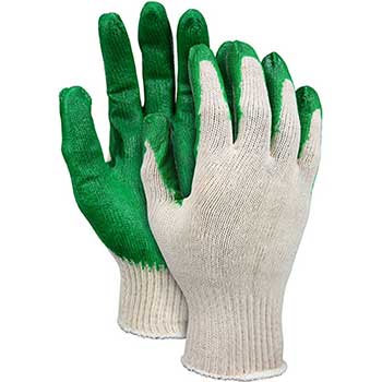 MCR Safety Memphis String Knit Gloves, 10 Gauge, Latex Coated Palm and Fingertips, Green/White, 12/PK
