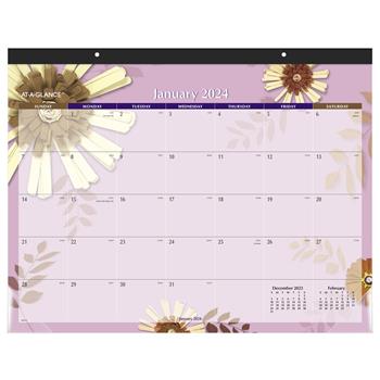 AT-A-GLANCE Paper Flowers Desk Pad, 22 in x 17 in, 2024