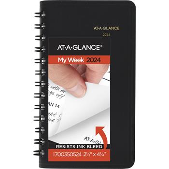 AT-A-GLANCE Weekly Planner, 2 1/2 in x 4 1/2 in, Black, 2024