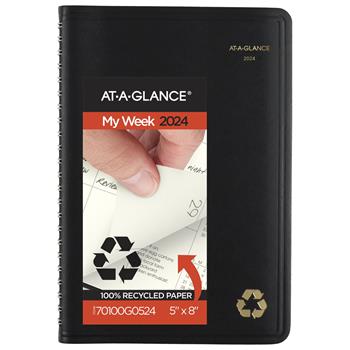 AT-A-GLANCE Recycled Weekly/Monthly Appointment Book, 12 Month, 4-7/8&quot; x 8&quot;, Black, Jan 2024 - Dec 2024