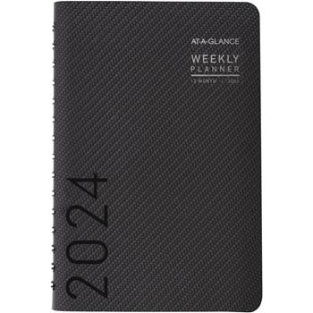 AT-A-GLANCE Contemporary Weekly/Monthly Block Planner, 12 Month, 4-7/8&quot; x 8&quot;, Graphite Cover, Jan 2024 - Dec 2024