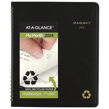 AT-A-GLANCE Recycled Monthly Planner, 6 7/8 in x 8 3/4 in, Black, 2024
