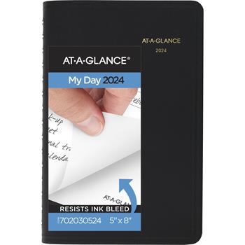AT-A-GLANCE 24-Hour Recycled Daily Appointment Book, 4 7/8 in x 8 in, Black, 2024
