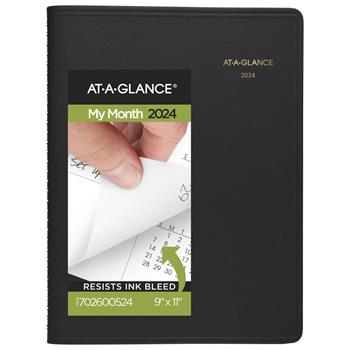 AT-A-GLANCE Recycled Monthly Planner, 9 in x 11 in, Black, 2024