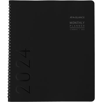 AT-A-GLANCE Contemporary Monthly Planner, Premium Paper, 12 Month, 9&quot; x 11&quot;, Black Cover, Jan 2024 - Dec 2024