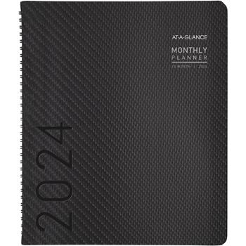AT-A-GLANCE Contemporary Monthly Planner, Premium Paper, 9 in x 11 in, Graphite Cover, 2024