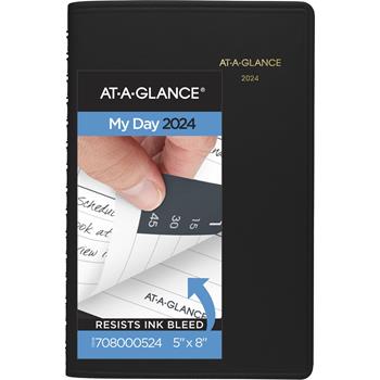 AT-A-GLANCE Daily Appointment Book with 15-Minute Appointments, 4 7/8 in x 8 in, Black, 2024