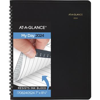 AT-A-GLANCE 24-Hour Daily Appointment Book, 12 Month, 6-7/8&quot; x 8-3/4&quot;, White, Jan 2024 - Dec 2024