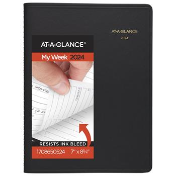 AT-A-GLANCE Weekly Appointment Book Ruled, Hourly Appointments, 13 Month, 6-7/8&quot; x 8-3/4&quot;, Black, Jan 2024 - Jan 2025