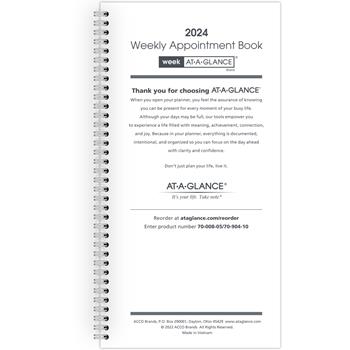 AT-A-GLANCE Weekly Appointment Book Refill Hourly Ruled, 3 1/4&quot; x 6 1/4&quot;, 2023