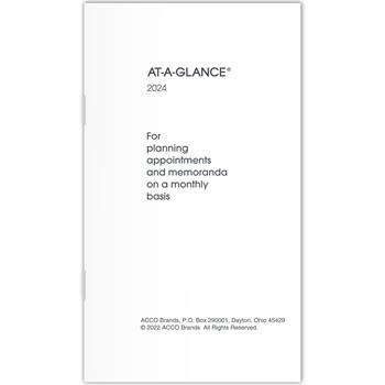 AT-A-GLANCE Pocket Size Monthly Planner Refill, 3 5/8 in x 6 1/8 in, White, 2024