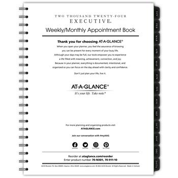 AT-A-GLANCE Executive Weekly/Monthly Planner Refill, 15-Minute, 8 1/4 in x 10 7/8 in, 2024