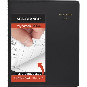 AT-A-GLANCE Weekly Appointment Book, 8 1/4 in x 10 7/8 in, Black, 2024