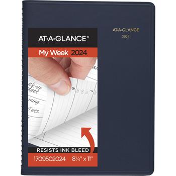 AT-A-GLANCE Weekly Appointment Book, 8 1/4 in x 10 7/8 in, Navy, 2024
