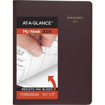 AT-A-GLANCE Weekly Appointment Book, 8 1/4 in x 10 7/8 in, Winestone, 2024